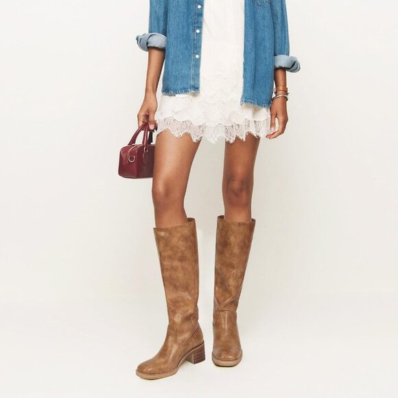 Women's Brown Jeossy 950 Knee Riding Boots with Metal Buckle Zipper Wide Calf - Picture 3 of 6